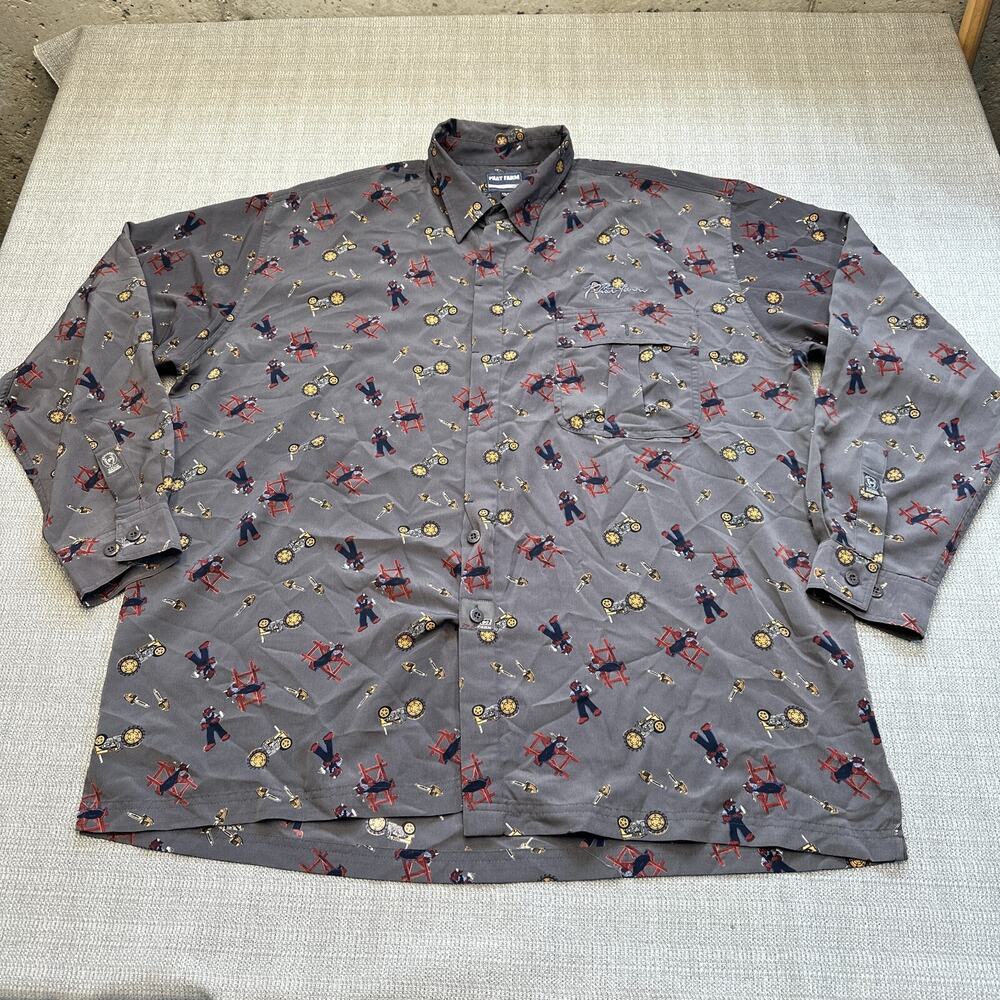 Phat Farm Shirt Mens XXL Grey Farm‎ Tractor Bull Y2K Hip Hop Rap All Over Print